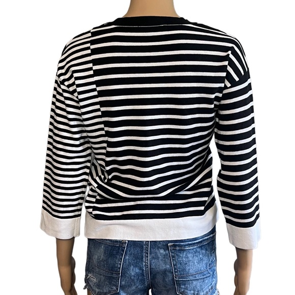 SPRING & MERCER Black White Striped Tie Waist Top Sz Small - Picture 5 of 8